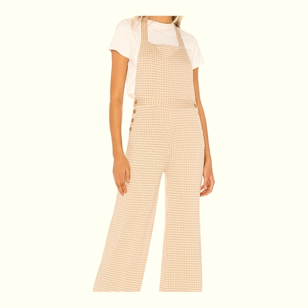 AMUSE SOCIETY WOMEN'S OVERALL JUMPSUIT‎ ROMPER CHECKERED PRINT BROWN X-SMALL